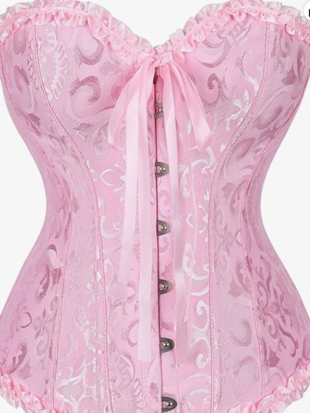 Pink Floral Jacquard Lace-up Corset Bustier Top, Coquette Y2K